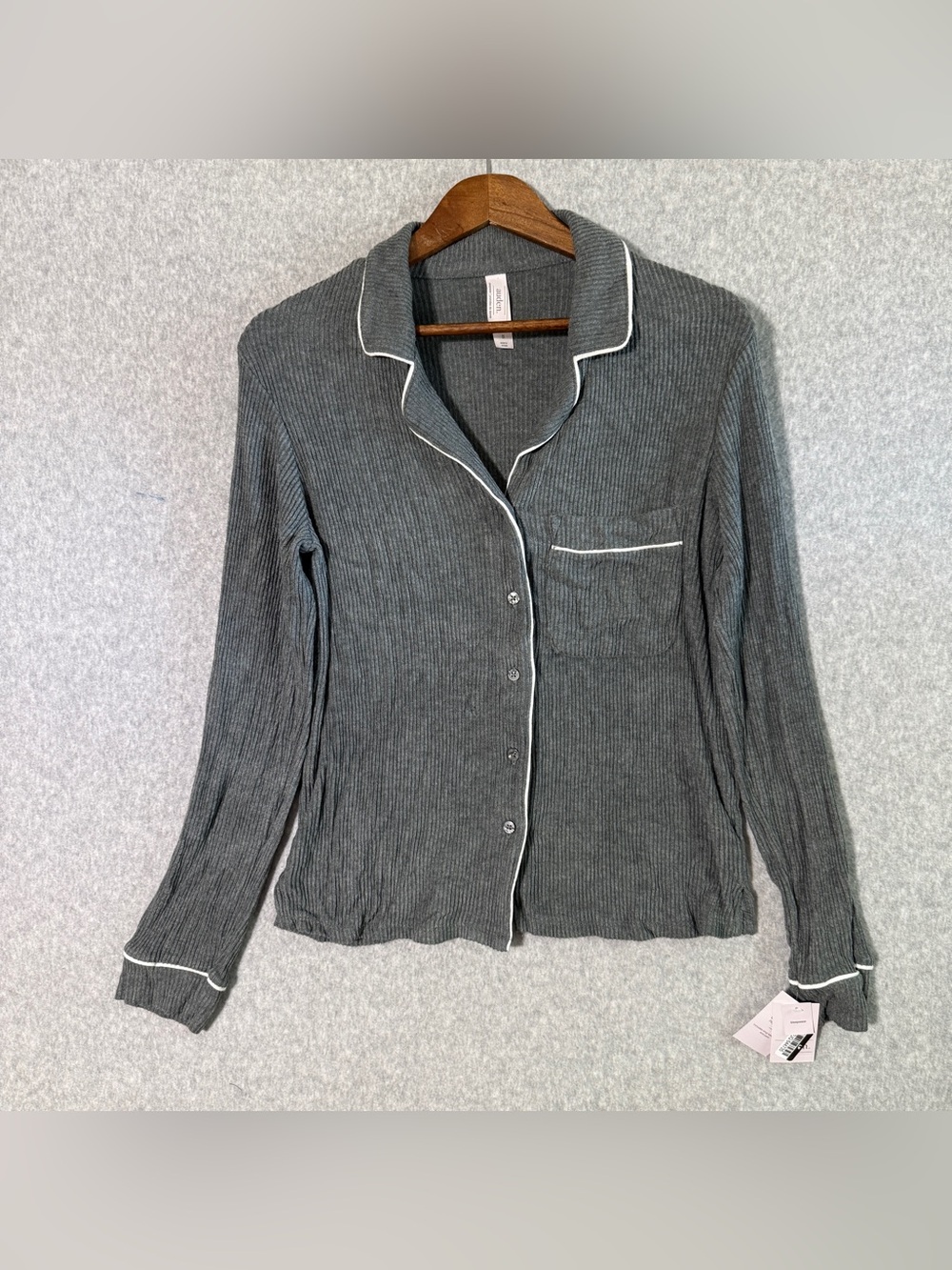 Auden Gray Ribbed long sleeve Button-Front Pajama Top women’s xs